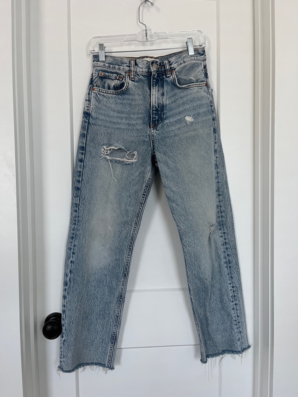 Zara Light Wash High Rise Distressed Jeans